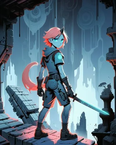 lavagirl,protagonist,game illustration,spelunker,mercenaria,strider,Art,Artistic Painting,Artistic Painting 48