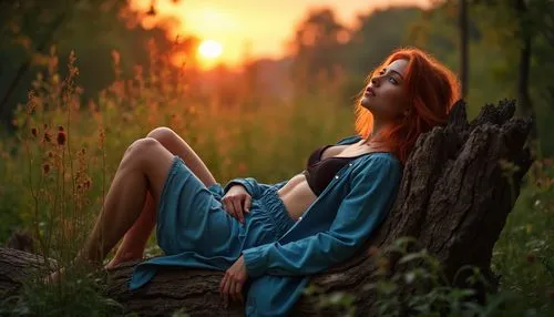 relaxed young girl,girl lying on the grass,idyll,girl with tree,rousse,passion photography,Photography,Artistic Photography,Artistic Photography 03