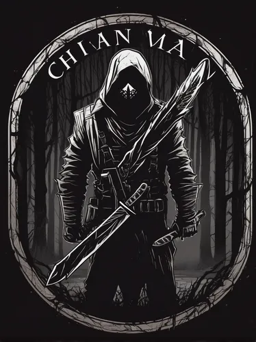 katana,hooded man,vigilant,steam icon,wuhan''s virus,cd cover,xing yi quan,vietnam,villain,massively multiplayer online role-playing game,yantian,cartoon ninja,click icon,van,bandana background,civil,steam logo,ghi,game illustration,assassin,Illustration,Black and White,Black and White 02