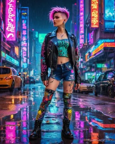 cyberpunk,neon lights,neon,neon light,punk,neon arrows,80s,neon body painting,neon colors,hk,neon coffee,retro girl,retro woman,grunge,neon sign,harajuku,neon candies,colorful city,neon tea,futuristic,Conceptual Art,Oil color,Oil Color 23