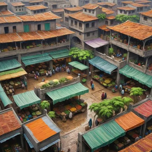 marketplace,escher village,the market,yangshao,patan,bazaars,Illustration,Realistic Fantasy,Realistic Fantasy 03