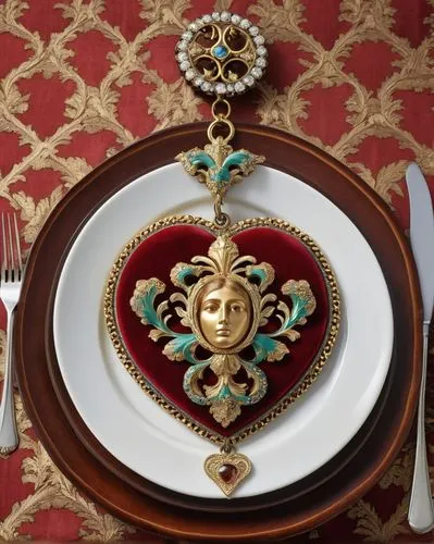 place setting,decorative plate,table setting,table decoration,heart shape frame,centrepiece,Photography,General,Realistic