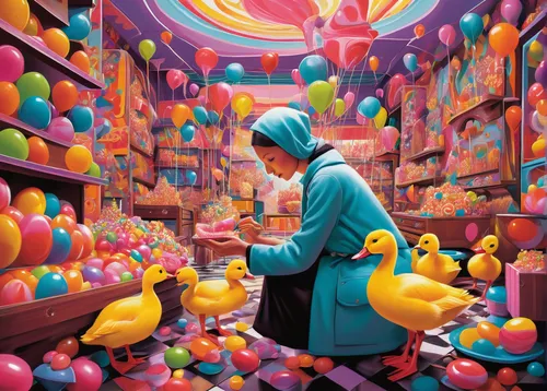 colorful balloons,rubber ducks,ball pit,candy store,toy store,candies,candy shop,playing room,psychedelic art,candy crush,colorful life,wonderland,3d fantasy,rubber duck,dream world,balloons,world digital painting,rubber duckie,confectionery,candy,Art,Artistic Painting,Artistic Painting 34