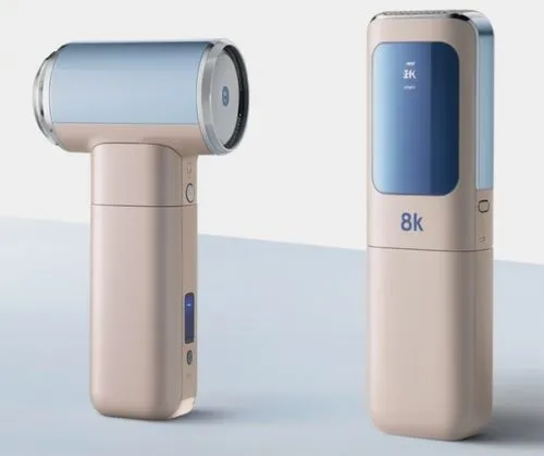 高级感,two different electric appliances are on a blue and grey surface,breathalyzers,spirometer,ophthalmoscope,breathalyzer,breathalyser,handheld electric megaphone,Photography,General,Realistic