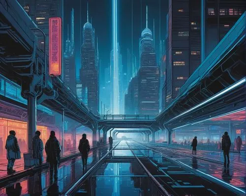 cybercity,cyberpunk,neuromancer,polara,futuristic landscape,cybertown,bladerunner,futuristic,cyberworld,cyberport,futurists,metropolis,cyberscene,sci fiction illustration,tron,sedensky,sci - fi,coruscant,futurist,futuregen,Illustration,American Style,American Style 15