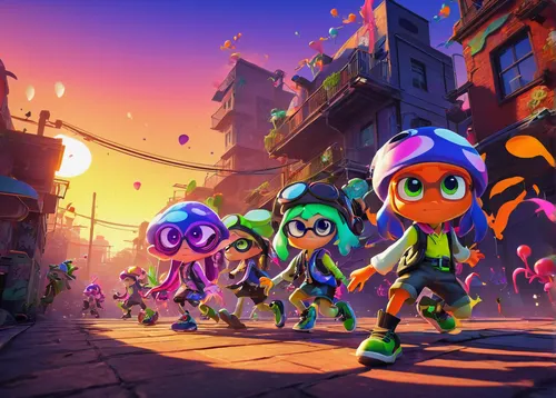 squid game,squids,patrol,patrols,game art,skull racing,community connection,scandia gnomes,dusk background,sea scouts,cg artwork,piranhas,squid,neon ghosts,background images,high-visibility clothing,a3 poster,cephalopods,game characters,bandana background,Illustration,Retro,Retro 24