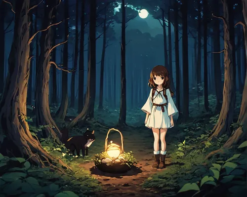 studio ghibli,fireflies,forest walk,in the forest,the girl next to the tree,forest background,black forest,forest,forest path,my neighbor totoro,game illustration,girl with tree,adventure game,forest dark,lantern,stray cat,fairy forest,encounter,wonderland,alice,Photography,Artistic Photography,Artistic Photography 14