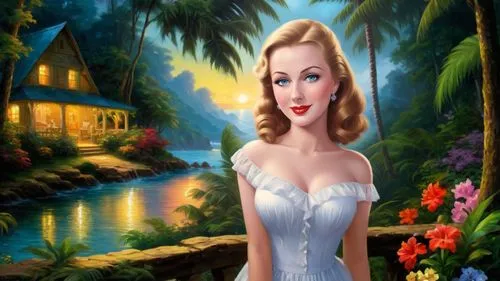 maureen o'hara - female,gwtw,amazonica,dorthy,cinderella,southern belle,fairy tale character,disneyfied,world digital painting,cartoon video game background,disney character,fantasy picture,rosalinda,hawaiiana,thumbelina,background ivy,fiorina,ninfa,elsa,capucine