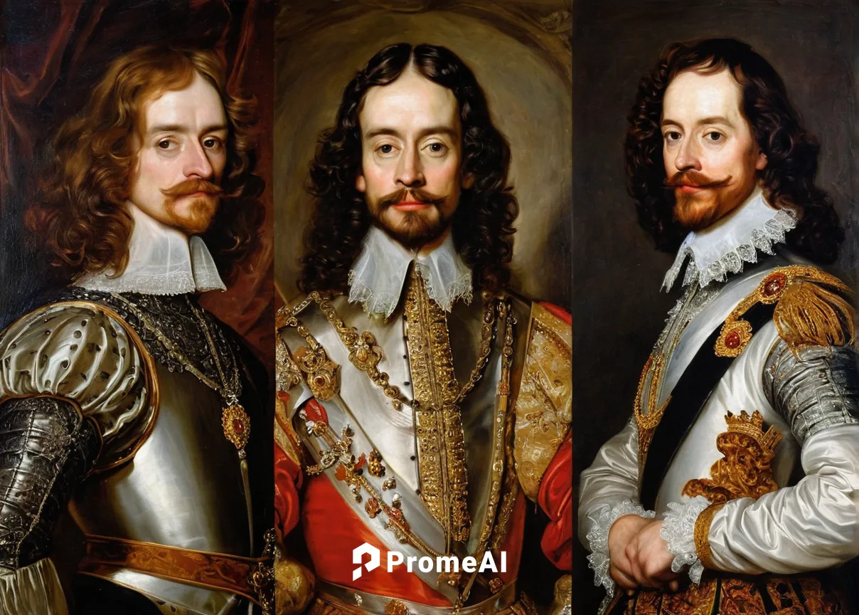 HM King Charles I Three Positions Sir Anthony van Dyck Oil on Canvas,musketeers,portraits,monarchy,three kings,holy 3 kings,holy three kings,british semi-longhair,imperial period regarding,grand duke 