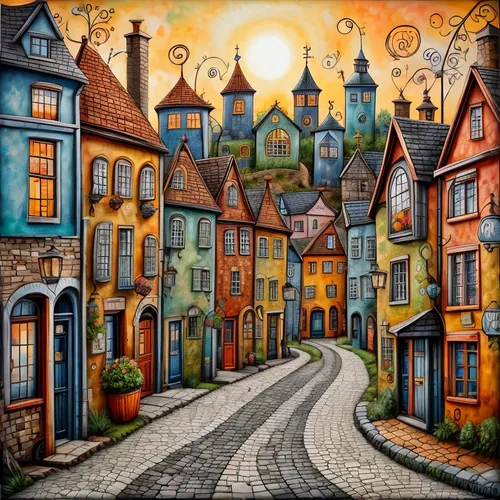 Cute Village ,houses clipart,medieval street,escher village,the cobbled streets,medieval town,aurora village,knight village,colorful city,townhouses,fantasy city,rothenburg,cobblestones,fantasy art,to