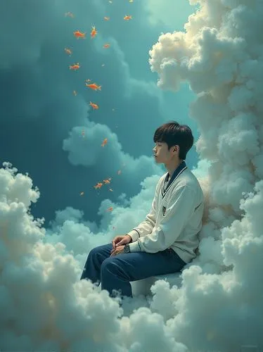 cloud atlas,boy praying,fall from the clouds,cloud play,cloudmont,photo manipulation