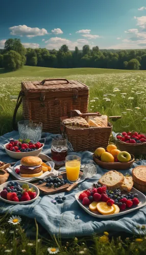 picnic basket,picnic,garden breakfast,summer still-life,breakfast outside,breakfast table,suitcase in field,still life with jam and pancakes,picnic table,food table,basket of fruit,fruit stand,crate of fruit,sweet table,digital compositing,summer foods,summer fruit,family picnic,outdoor table,field of cereals,Photography,General,Fantasy