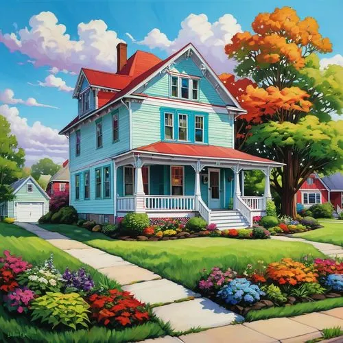 home landscape,houses clipart,house painting,little house,summer cottage,beautiful home,Illustration,Paper based,Paper Based 09