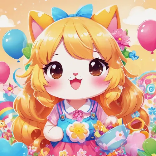 cat kawaii,doll cat,nyan,candy island girl,flower cat,cute fox,pompom,kawaii,pom-pom,candy,bonbon,kawaii girl,peach,chibi,peach flower,edit icon,fairy galaxy,japanese kawaii,marmalade,chibi girl,Illustration,Japanese style,Japanese Style 02