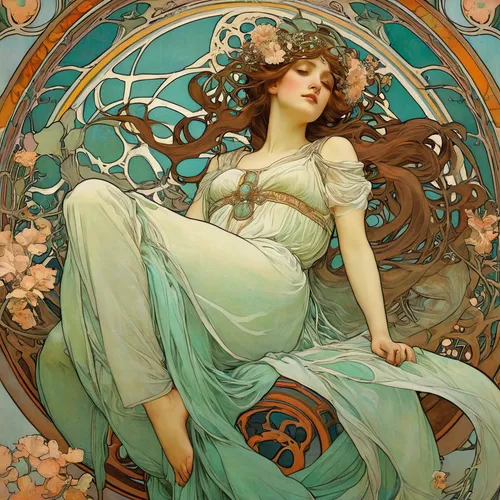 mucha,art nouveau,alfons mucha,art nouveau design,art nouveau frame,art nouveau frames,the sleeping rose,rusalka,flora,girl in a wreath,emile vernon,1905,amano,1906,art deco woman,scent of jasmine,cinderella,fantasia,girl with a wheel,jasmine blossom,Illustration,Retro,Retro 03