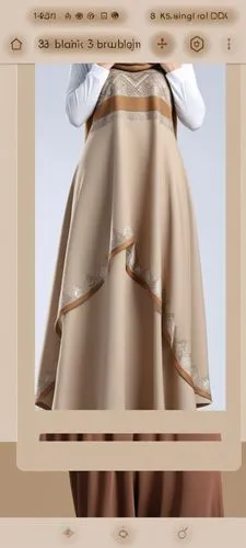 Wool design For Muslim hijab digital drawing with 3d with blain  design and long skirt with winter design wool design with wool design with brown and ofwhite with brown pattern from the chest ,a model