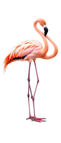 Flamingo, standing, pink feathers, long neck, black beak, bright eyes, slender legs, webbed feet, calm, serene, morning light, soft focus, shallow depth of field, warm color tone, 3/4 composition.,gre