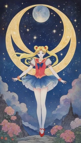 cosmos wind,sailor,heliosphere,ophiuchus,star mother,fantasia,celestial body,zodiac sign libra,falling star,mystic star,harmonia macrocosmica,saturn,constellation lyre,constellation swan,star sign,star flower,sky rose,lunar,alice,moonbeam,Illustration,Retro,Retro 17