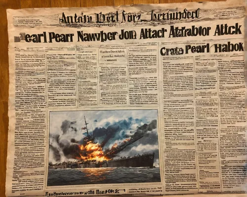 Create a newspaper article detailing the events leading up to the Pearl Harbor attack.,vintage newspaper,old newspaper,newspaper fire,antique paper,old paper,retro 1980s paper,newspaper article,1986,1