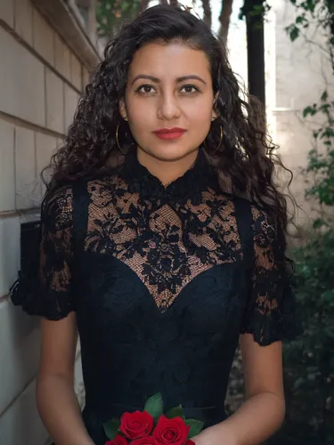 girl with black lace dress, the dress have emboidery red roses.,quinceañera,social,beautiful girl with flowers,with roses,assyrian,romantic portrait,wedding photo,bridesmaid,senior photos,hc,pre-weddi