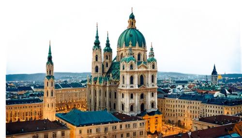 Vienna photos, ancient cityscape, grand palaces, St Stephen's Cathedral, Hofburg Palace, opera house, ornate fountains, street lamps, Baroque architecture, intricate stone carvings, golden domes, morn