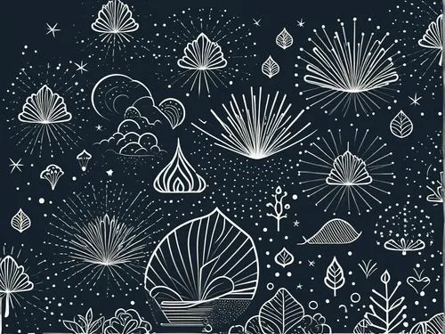 a screen print that has lots of things on it,christmas tree pattern,chalkboard background,nautical paper,umbrella pattern,seamless pattern repeat,background pattern,Illustration,Black and White,Black 