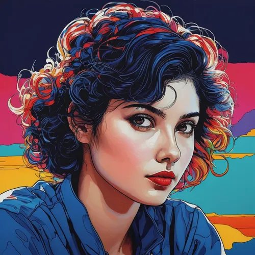 Paint a profile picture with vibrant colors and playful elements.,retro woman,retro girl,vector illustration,vector art,digital painting,wpap,digital illustration,retro women,clementine,digital art,po