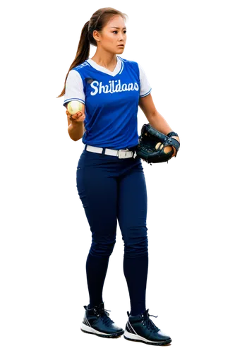 Softball pitcher, female athlete, dynamic pose, throwing motion, determined facial expression, ponytail, sweatband, athletic wear, softball glove, ball in hand, legs bent, weight shifted forward, inte