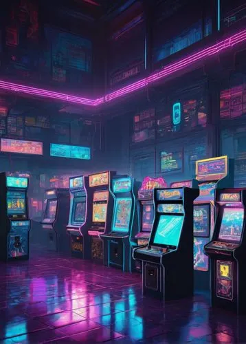 arcade,arcades,arcade games,game room,retro diner,arcade game,ufo interior,80s,retro background,computer room,neon coffee,jukebox,cyberpunk,nightclub,abstract retro,retro styled,aesthetic,80's design,slot machines,fantasy city,Illustration,Realistic Fantasy,Realistic Fantasy 43