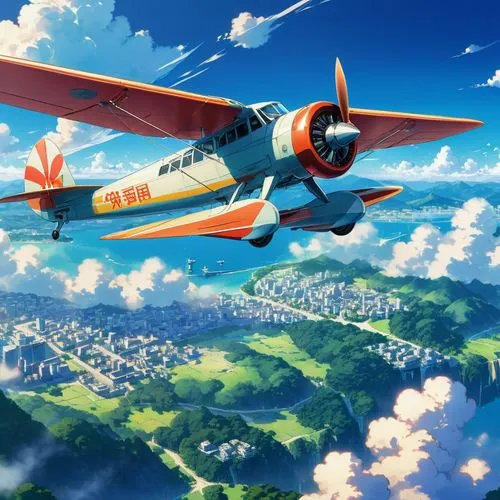 biplane,monocoupe,monoplane,biplanes,taildragger,overfly,focke,heliborne,skymaster,airmail,pilotwings,light aircraft,naviair,stearman,stampe,aerobatic,skyvan,rocketplane,skycap,flyboys,Illustration,Japanese style,Japanese Style 03