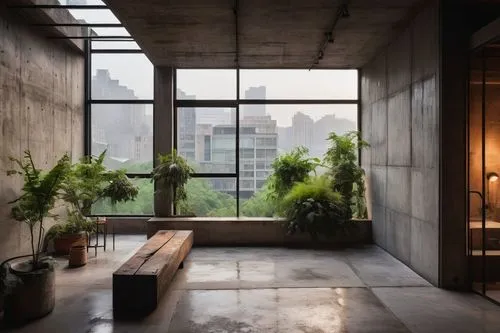 exposed concrete,amanresorts,loft,penthouses,concrete ceiling,sunroom,roof garden,window view,hallway space,window sill,block balcony,windowsill,an apartment,concrete slabs,corten steel,shared apartment,apartment,indoor,modern decor,apartment lounge,Art,Artistic Painting,Artistic Painting 40