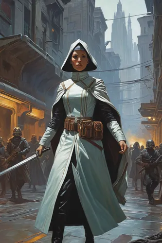 the wanderer,prejmer,imperial coat,dodge warlock,vendor,heroic fantasy,quarterstaff,dwarf sundheim,sterntaler,swordswoman,storm troops,aesulapian staff,guards of the canyon,assassin,lando,pathfinders,jaya,pilgrim,woman holding gun,merchant,Illustration,Retro,Retro 14