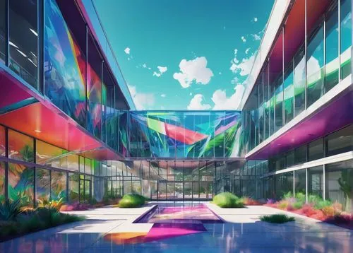 skybridge,skyways,colorful city,glass building,skywalks,glass wall,ocad,colored lights,prism ball,vivid,dorms,saturated colors,greenhouse,cybercity,colorful light,virtual landscape,rainbow bridge,ohsu,futuristic landscape,color fields,Conceptual Art,Daily,Daily 21