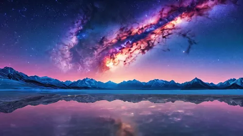 the milky way,galaxy,galaxy collision,milky way,astronomy,cosmos,fractal environment,milkyway,space art,the universe,heaven lake,colorful stars,reflection of the surface of the water,supernova,astronomical,alien world,fantasy landscape,reflection in water,universe,full hd wallpaper,Conceptual Art,Daily,Daily 24