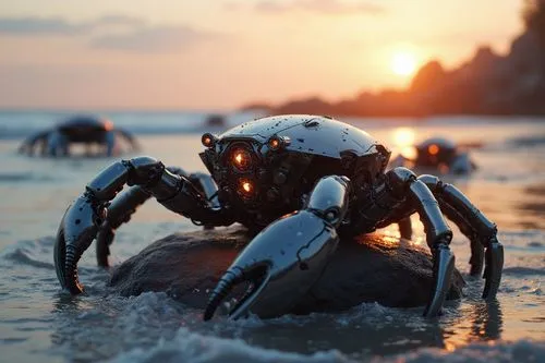 black crab,the beach crab,ten-footed crab,north sea crabs,fiddler crab,square crab,Conceptual Art,Sci-Fi,Sci-Fi 19