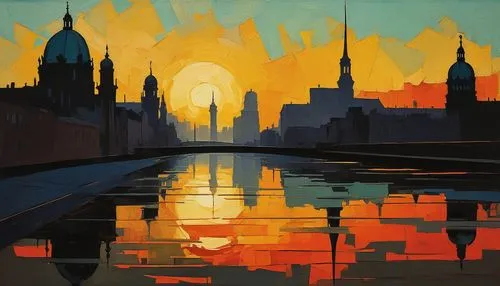 dubbeldam,cityscape,calcutta,city skyline,fearnley,westminster,city scape,evening city,nestruev,world digital painting,trofimov,grimshaw,milanetto,cityscapes,orange sky,saintpetersburg,artamonov,levinthal,oil painting on canvas,piatigorsky,Conceptual Art,Oil color,Oil Color 12