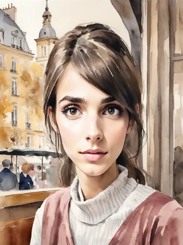 watercolor paris,girl portrait,watercolor paris balcony,woman at cafe,portrait of a girl,girl in a historic way,parisian coffee,watercolor paris shops,photo painting,girl drawing,young woman,romantic portrait,watercolor painting,girl with bread-and-butter,watercolor,girl with cloth,girl in cloth,italian painter,paris,oil painting