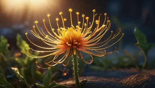 flower in sunset,elven flower,celestial chrysanthemum,star dahlia,prickly flower,flame flower,Photography,General,Fantasy