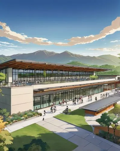 renderings,epfl,school design,llnl,equestrian center,cupertino,milpitas,aerotropolis,home of apple,ebina,ski facility,sunnyvale,the airport terminal,orangevale,uska,nainoa,yountville,new building,eastridge,ohlone,Illustration,Japanese style,Japanese Style 04