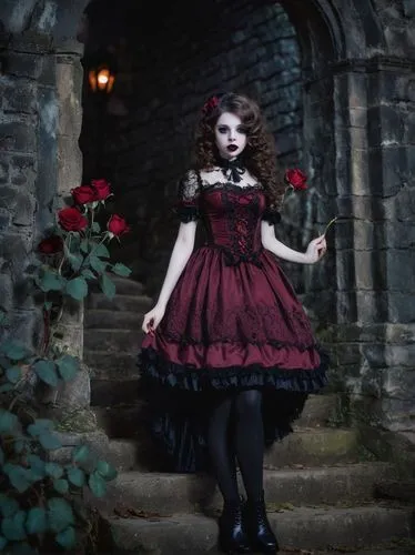 gothic dress,gothic woman,gothic style,gothic portrait,dark gothic mood,vampire lady,vampyre,vampire woman,gothic,vampyres,queen of hearts,boudria,vampy,rasputina,victoriana,black rose,victorian lady,gothicus,volturi,porcelain rose,Illustration,Realistic Fantasy,Realistic Fantasy 02