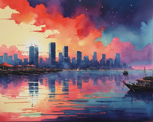 cityscape,harbor,city skyline,colorful city,sydney skyline,san diego skyline,skyline,mumbai,harbour city,shanghai,bombay,doha,dusk,dusk background,chicago skyline,hong kong,evening lake,harbour,hk,evening city,Conceptual Art,Fantasy,Fantasy 32