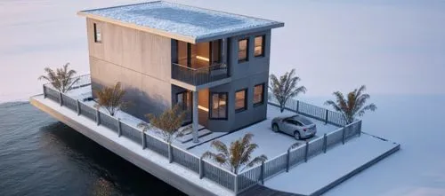 a house built on top of a floating dock,house by the water,cube stilt houses,inverted cottage,houseboat,stilt house,cubic house,Photography,General,Natural