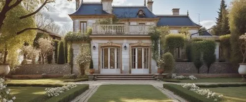 classic house in a garden,a large house with beautiful plants and hedges,garden elevation,showhouse,ritzau,dreamhouse,immobilier,maison,Photography,General,Realistic