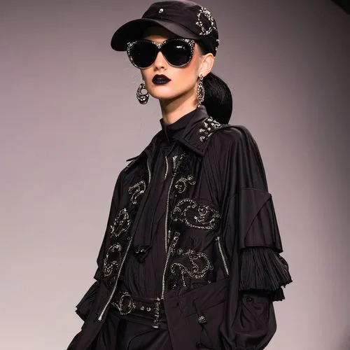 wearing a Gotik style ,a model walks the runway wearing a black outfit and hat,moschini,gothic style,donghe,abaya,schiaparelli,audigier,Photography,Fashion Photography,Fashion Photography 17