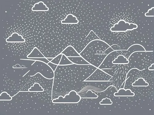 the landscape with mountains, stars and clouds,cloud mountain,paper clouds,aicher,cloud play,cloud mountains,cloudbursts,Illustration,Black and White,Black and White 04