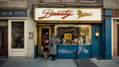 hair salon facade in the 1920s,brandy shop,storefront,store fronts,vintage fashion,vintage clothing,paris shops,vintage man and woman,store front,high fidelity,fifties,unique bar,fifties records,gena 