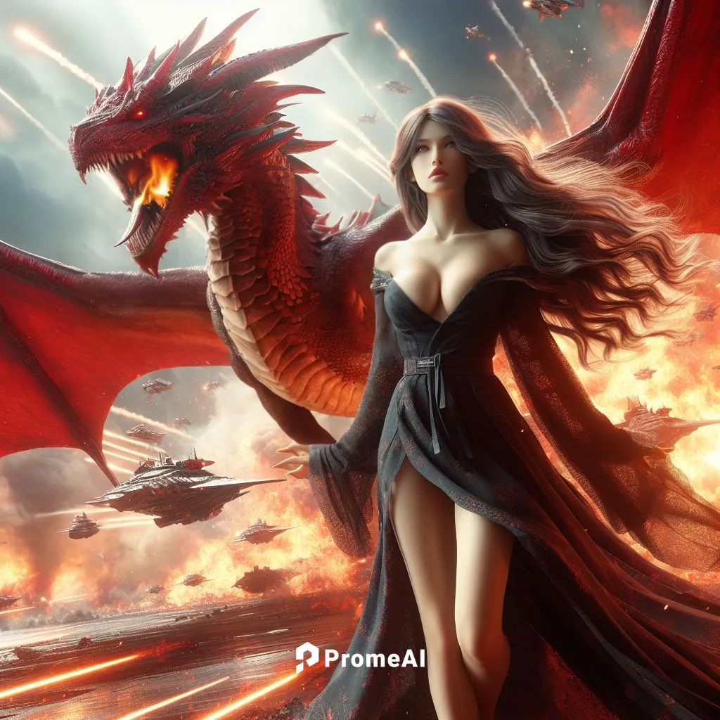 add large ships,heroic fantasy,fantasy art,fantasy picture,dragon fire,fire breathing dragon,fantasy woman,black dragon,dragon slayer,scarlet witch,fire siren,dragons,draconic,dragon,dragon li,red,fir