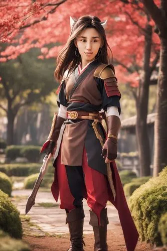 mulan,female warrior,baozi,cosplay image,digital compositing,japanese sakura background,asian costume,xiaochi,swordswoman,warrior woman,dragon li,goki,fantasy warrior,sujeonggwa,yi sun sin,katana,hwachae,mara,hanbok,sakura background,Photography,Natural