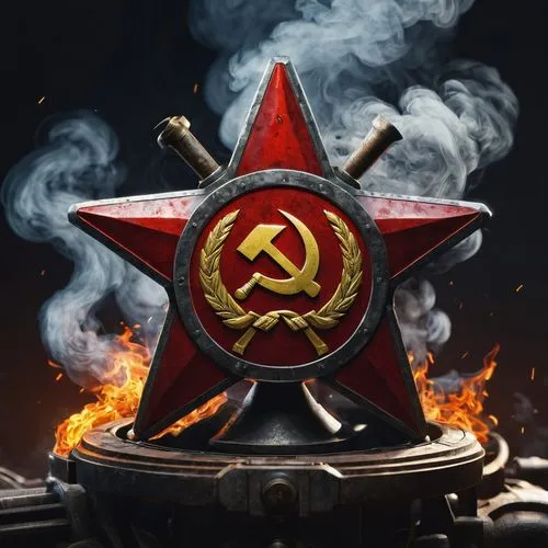 USSR, Hammer and sickle, Russia, Mechanics, Star, Object, NFT, Blockchain, Artstation Art Style, Men, Hyper Realistic, Insanely Detailed, Cinematic Lighting, Photorealistic, logo, valve, steam, dark b