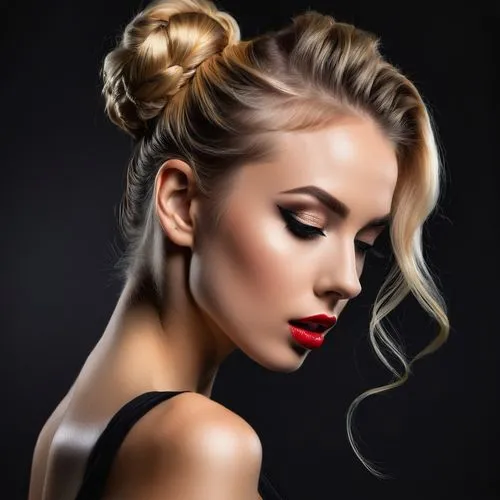 chignon,updo,portrait background,topknot,blonde woman,red lips,portrait photographers,romantic portrait,female model,woman portrait,retouching,airbrush,red lipstick,tresses,airbrushed,upbraid,aliona,cailin,injectables,penteado,Photography,General,Fantasy